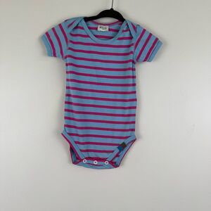Kule Striped Onesie Bodysuit Size 12-18 Months 100% Cotton Blue with Fuchsia